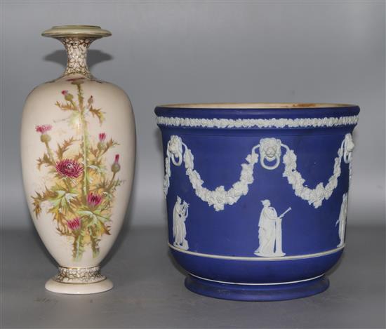 A Wedgwood Jasperware jardiniere & Scottish designed vase